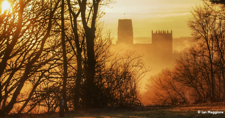 View of Durham Cathedral during sunrise from Wharton Park.